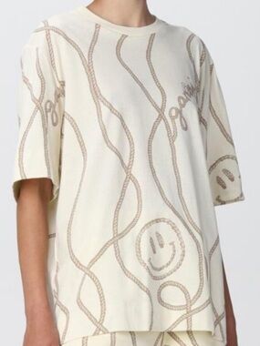 Ganni Symbols Rope Print Smiley Face Graphic Tee